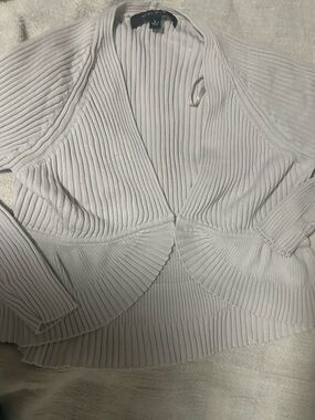 Nine West White Ribbed Wrap-Style Knit Cardigan